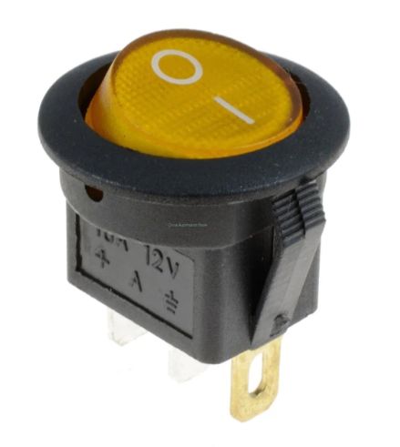 Tuimel Schakelaar 2-standen 3-pins I/O verlicht 20A 12VDC KCD102 rond 23mm geel
